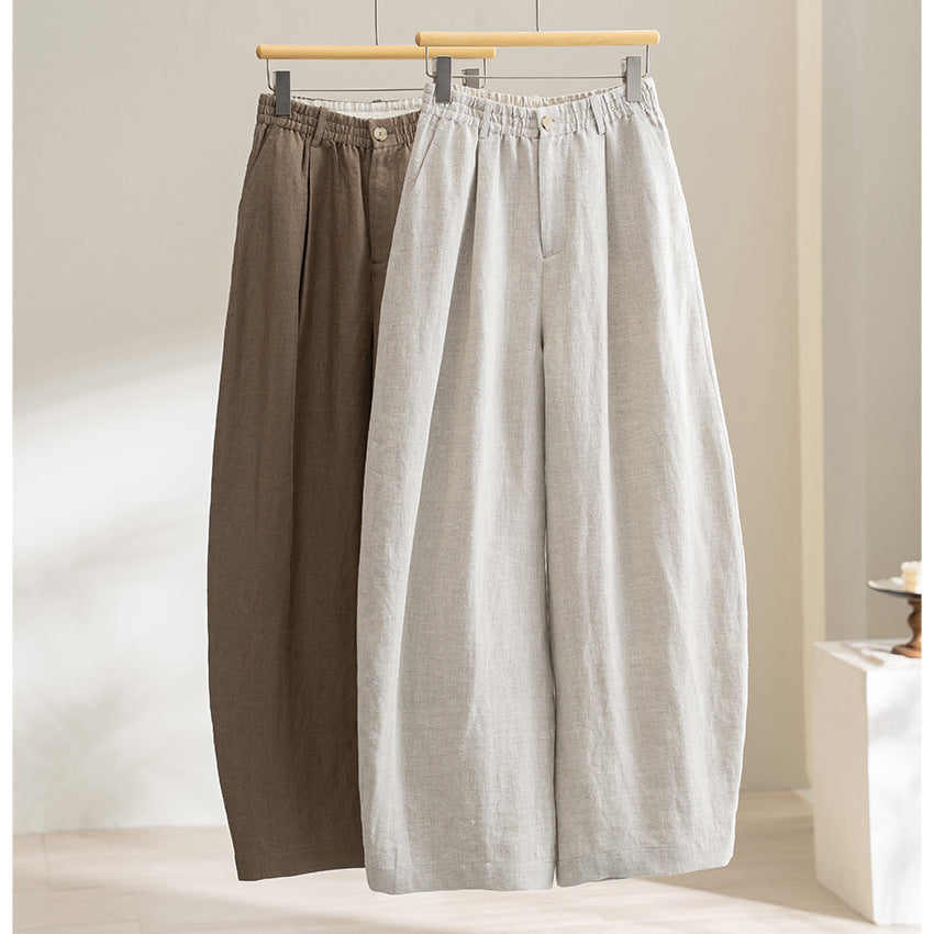 Damen Leinenmix Palazzo-Hose mit hohem Bund, elastischem Einsatz und Eingrifftaschen Echoarchiv