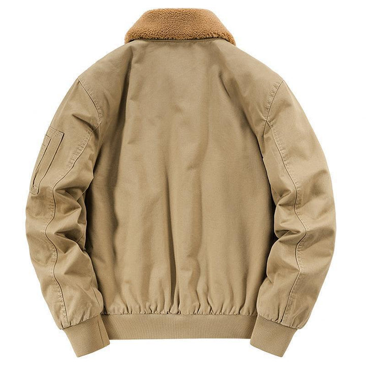 Herren Baumwoll-Canvas Bomberjacke mit Teddykragen, gesteppter Thermofütterung und Utility-Ärmeltasche – Brevano