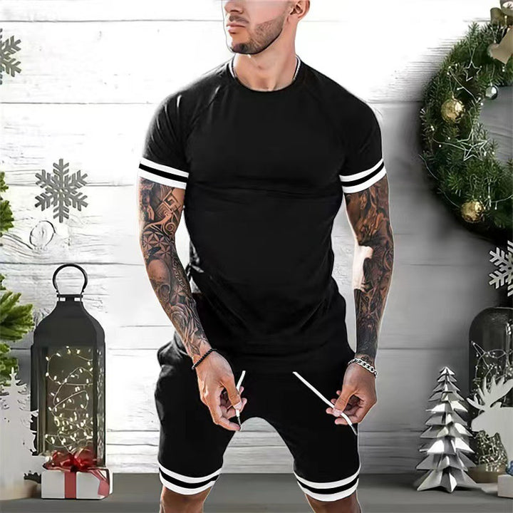 Herren Sportliche Komfort Fit Rundhals T-Shirt und Shorts Set Echoarchiv