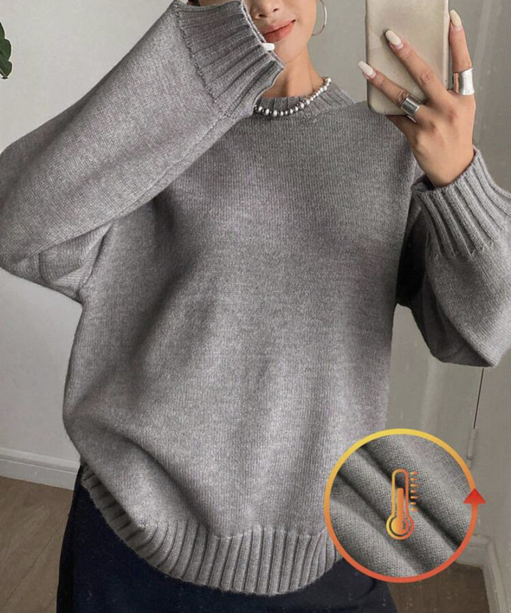 Damen Kaschmir-Optik Oversize-Pullover mit Rundhalsausschnitt und verlängerten Rippbündchen – Mavelle