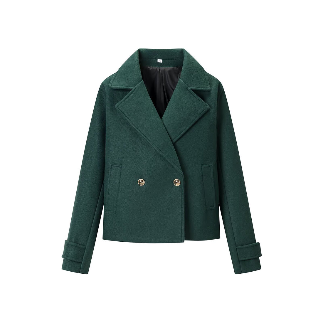 Damen Kurz-Peacoat aus Wollmix mit doppelreihiger Knopfleiste und Manschettenriemen Echoarchiv