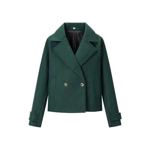 Damen Kurz-Peacoat aus Wollmix mit doppelreihiger Knopfleiste und Manschettenriemen Echoarchiv