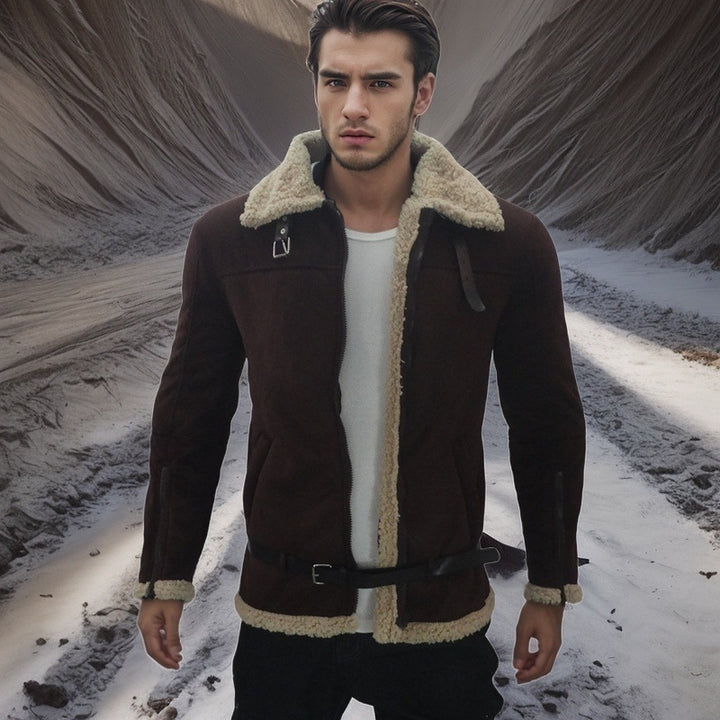 Herren Shearling-Lederjacke mit modernem Design und warmem Futter Echoarchiv