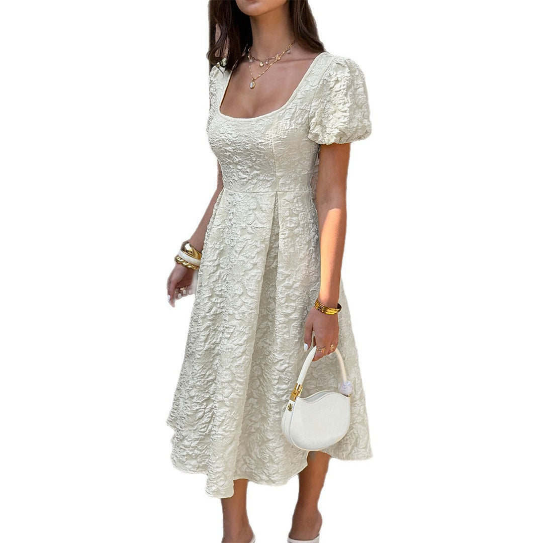 Damen Midi-Kleid mit Puffärmeln und detailliertem Strukturdesign Echo Archiv
