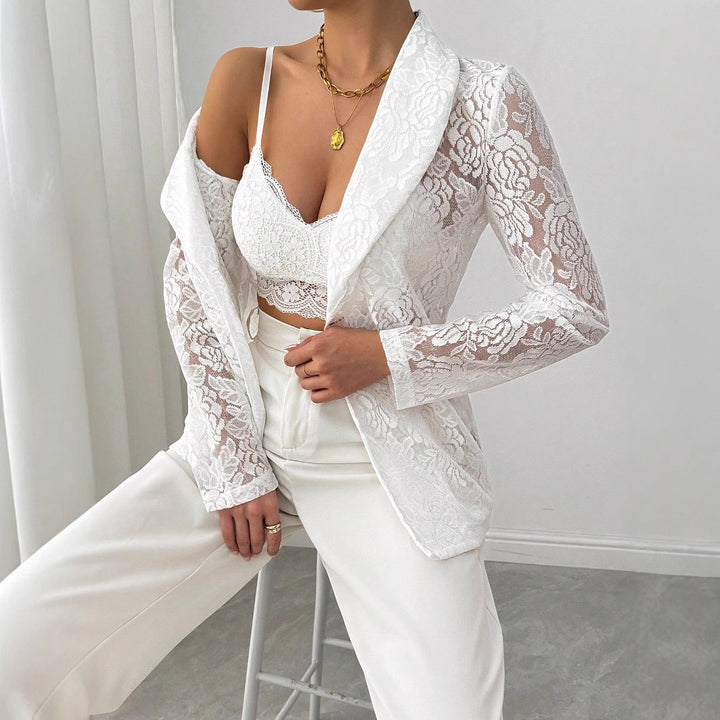 Damen nan Spitzenblazer mit Schalkragen und floraler Transparenz Echo Archiv