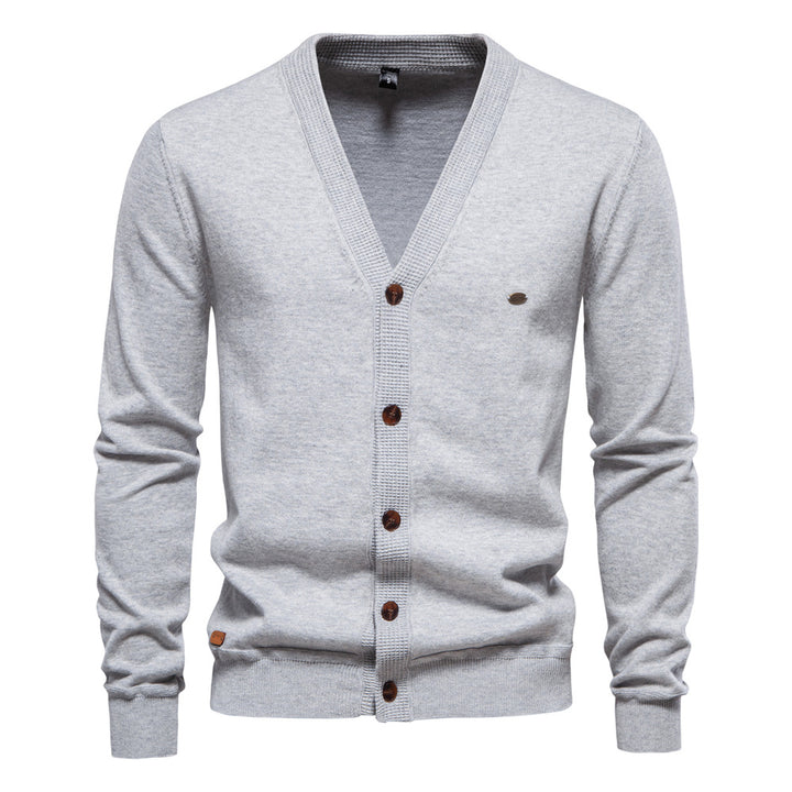 Herren Strickjacke mit V-Ausschnitt und modischen Holzknöpfen Echoarchiv