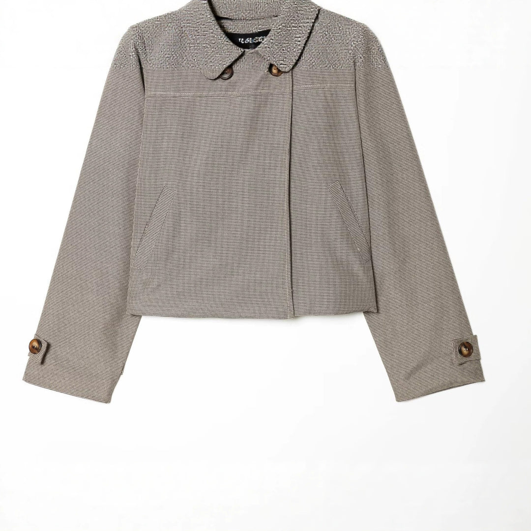 Damen Cropped-Jacke im Glencheck mit rundem Kragen und verdeckter Knopfleiste Echo Archiv