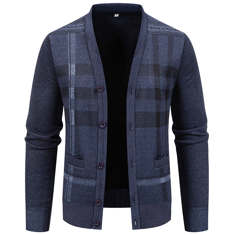 Herren Strickjacke mit modischem Karomuster und praktischen Knöpfen Echoarchiv