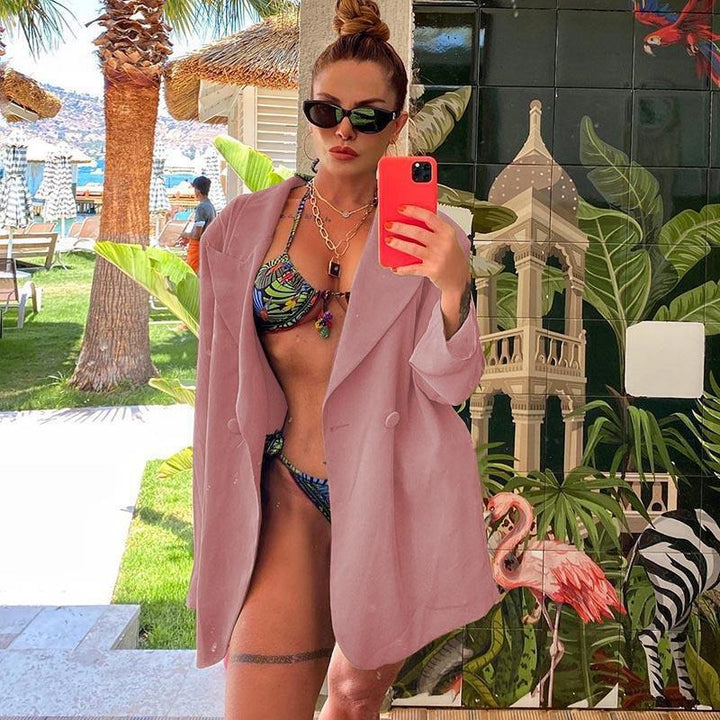 [Damen] Leichter Oversize-Strandblazer als lässiges Cover-Up mit fallendem Revers Echoarchiv