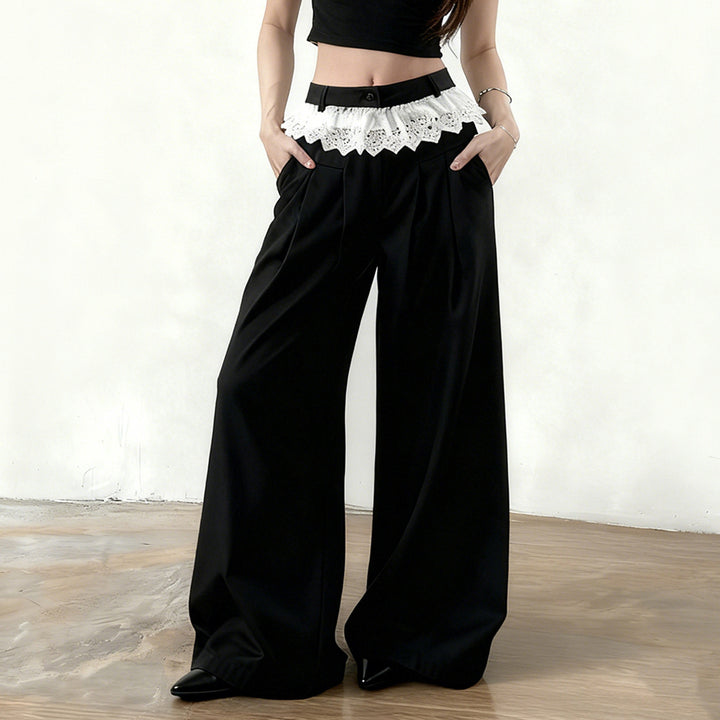 Damen Palazzo-Hose mit hohem Bund und dekorativem Spitzen-Volant Echo Archiv