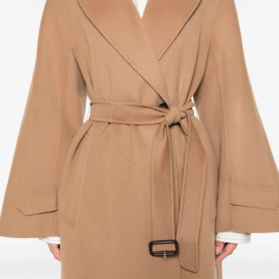 Damen Wickelmantel aus Wollmix mit Taillengürtel und Oversize-Schulter Echoarchiv