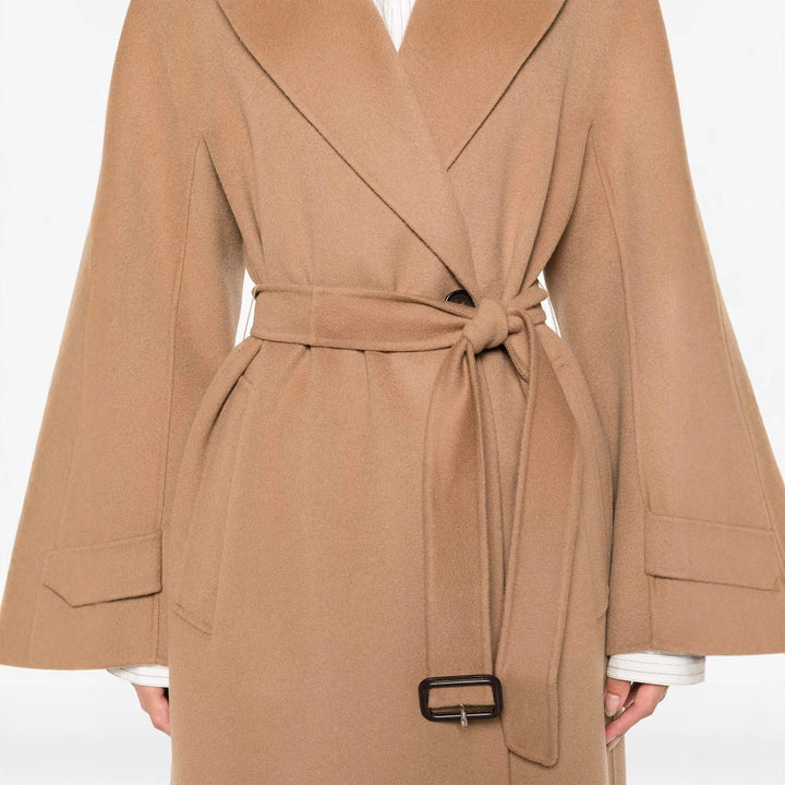 Damen Wickelmantel aus Wollmix mit Taillengürtel und Oversize-Schulter Echoarchiv