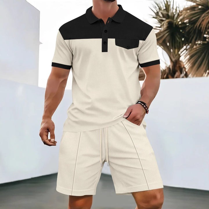 Herren Poloshirt und Shorts Set mit modischem Karomuster Echoarchiv