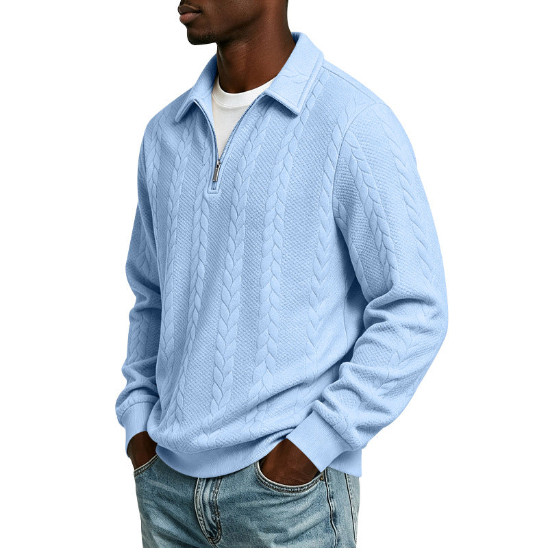 Herren Troyer-Strickpullover mit halbem Reißverschluss und Zopfmuster Echoarchiv