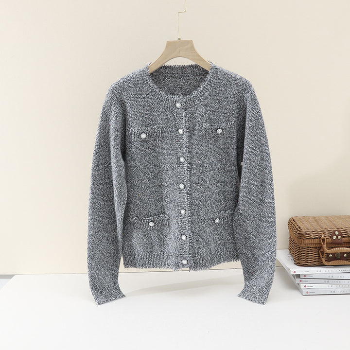Damen Bouclé-Cardigan mit Perlmuttknöpfen und aufgesetzten Taschen Echo Archiv