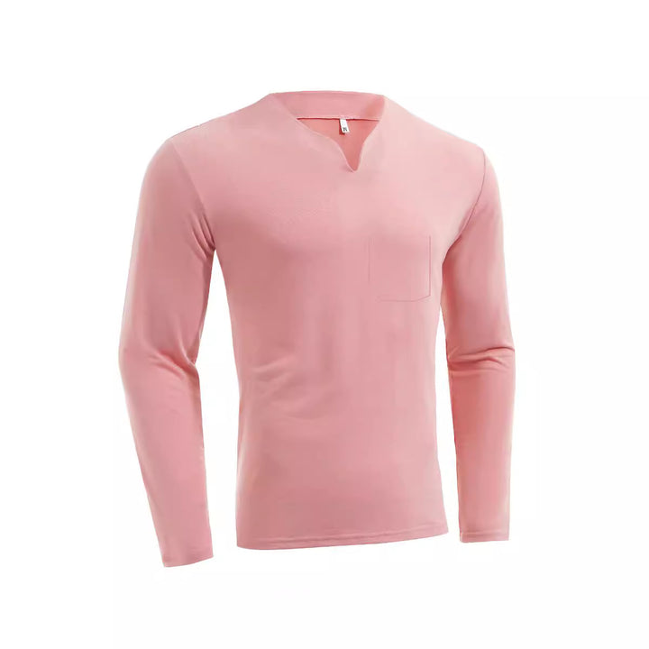 Herren nan Langarmshirt mit V-Ausschnitt Slim Fit Baumwollmix und elastischem Komfortbund Echo Archiv