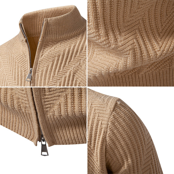 Herren nan Reißverschluss-Cardigan mit geometrischem Fischgrätstrick und Stehkragen Echo Archiv