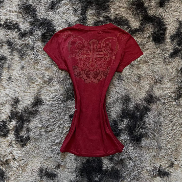 Damen T-Shirt mit aufwendig gestaltetem floralem Druck und Glitzerakzenten Echo Archiv