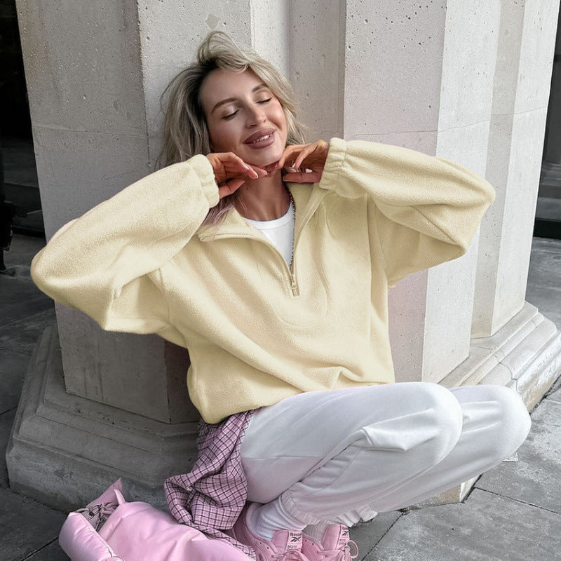 Damen Oversized Fleecepullover mit halbem Reißverschluss und Stehkragen Echo Archiv