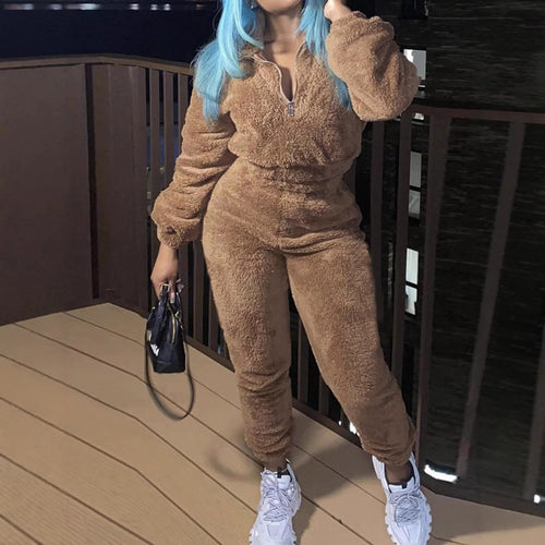 Damen nan kuscheliges Teddy-Lounge-Set mit Halbzip und Highwaist-Jogger Echo Archiv