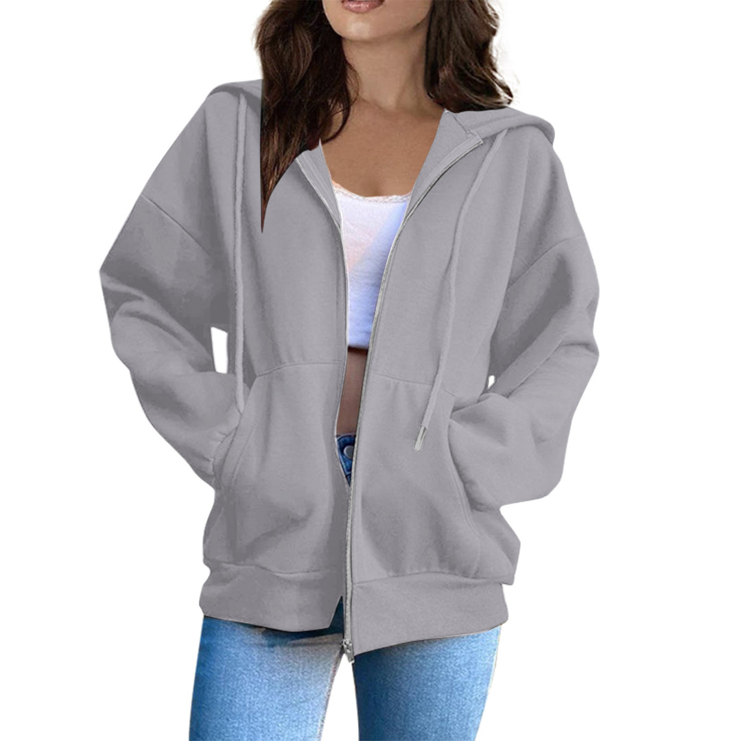 Damen lässige Kapuzenjacke mit durchgehendem Reißverschluss, Kängurutaschen und voluminösen Raglanärmeln – Auréline
