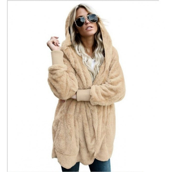 Damen Kuschelige Teddy‑Fleece‑Cardigan mit Kapuze, Oversize‑Schnitt und aufgesetzten Taschen – Veloura