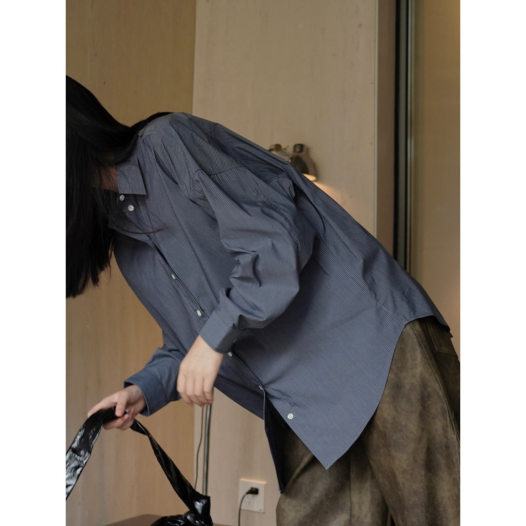 Damen Oversized Hemd aus Baumwollpopeline mit feinen Nadelstreifen und verlängertem Saum Echoarchiv