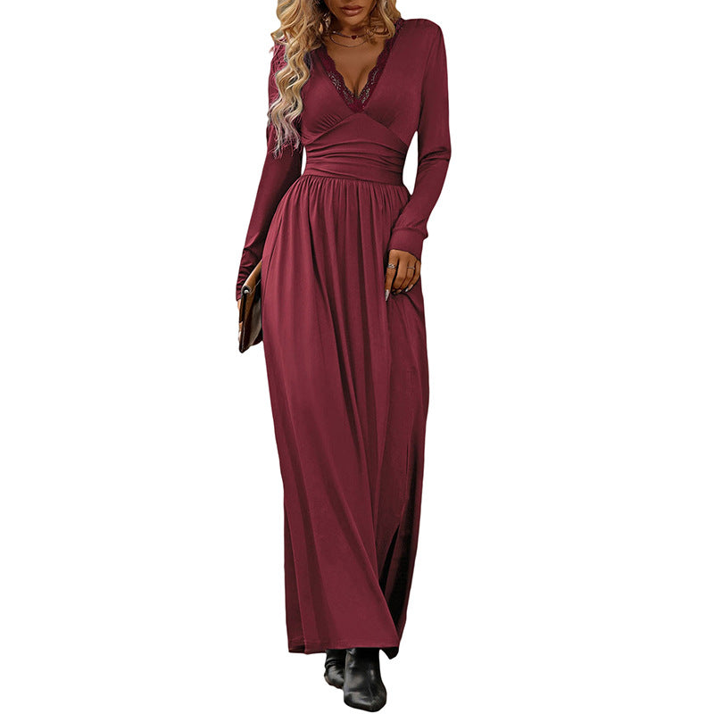 Damen Elegantes Maxikleid mit V-Ausschnitt und hohen Schlitz Echo Archiv