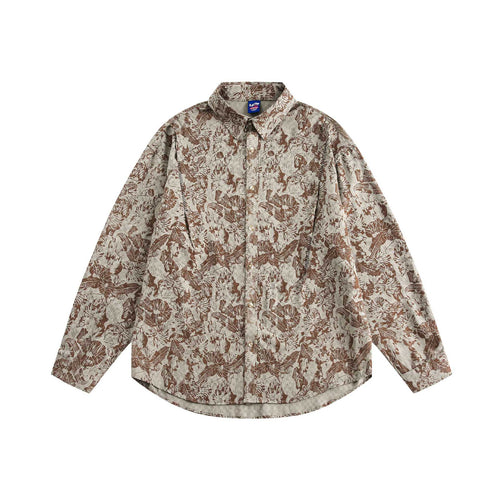 Unisex Oversize Hemd im Leinenstil mit Allover‑Floralmuster und abgerundetem Saum Echoarchiv