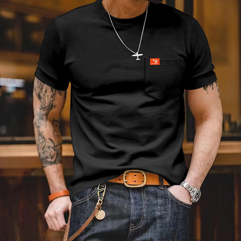 Herren klassisches Kurzarm T-Shirt mit Brusttasche aus hochwertiger Baumwolle Echoarchiv