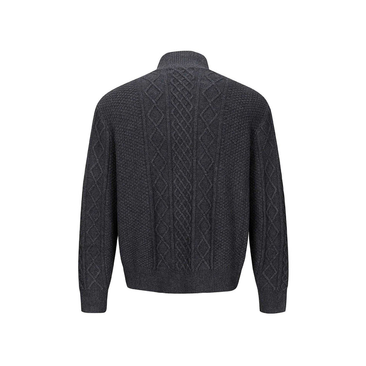 Herren Strickcardigan mit Zopfmuster, Stehkragen und knöpfbarer Front Echoarchiv