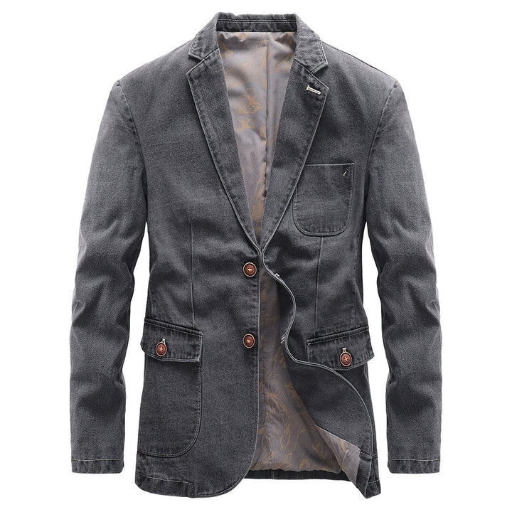 Herren Jeansblazer im Vintage‑Look mit Kontrastnaht und aufgesetzten Taschen – Tianoro