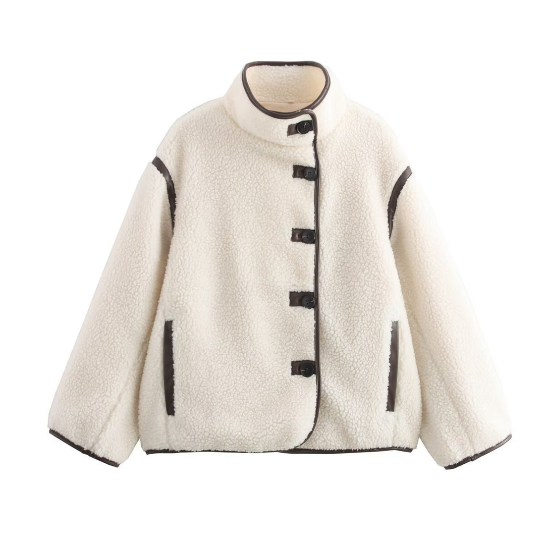 Damen 100+ Teddyjacke im Oversize‑Look mit Stehkragen und Kontrastpaspeln Echo Archiv