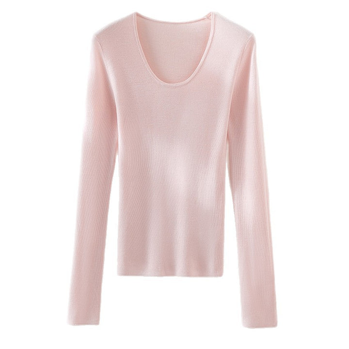 Damen Feinstrick-Langarmshirt mit tiefem U-Boot-Ausschnitt und feiner Rippstruktur Echoarchiv