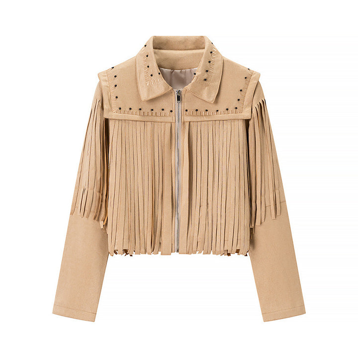 Damen nan kurze Fransenjacke im Wildlederlook mit Nietenbesatz Echo Archiv