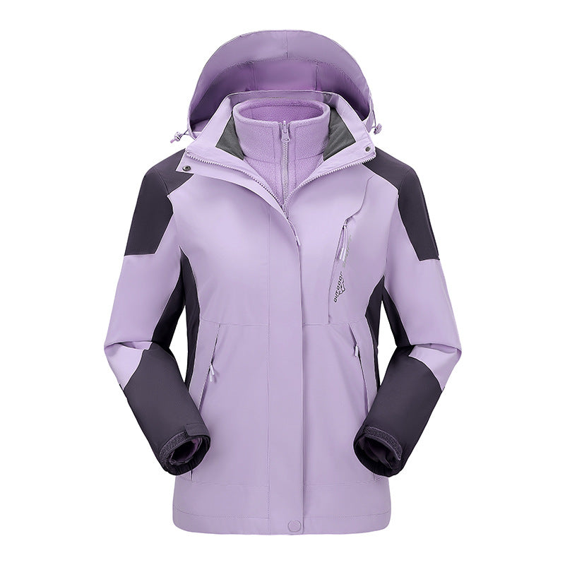 Damen Zwei-Lagen-Outdoormantel mit abnehmbarer Fleece-Innenjacke und verstellbarem Kapuzen – Avérine