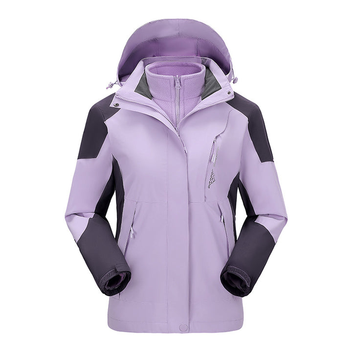 Damen Zwei-Lagen-Outdoormantel mit abnehmbarer Fleece-Innenjacke und verstellbarem Kapuzen – Avérine