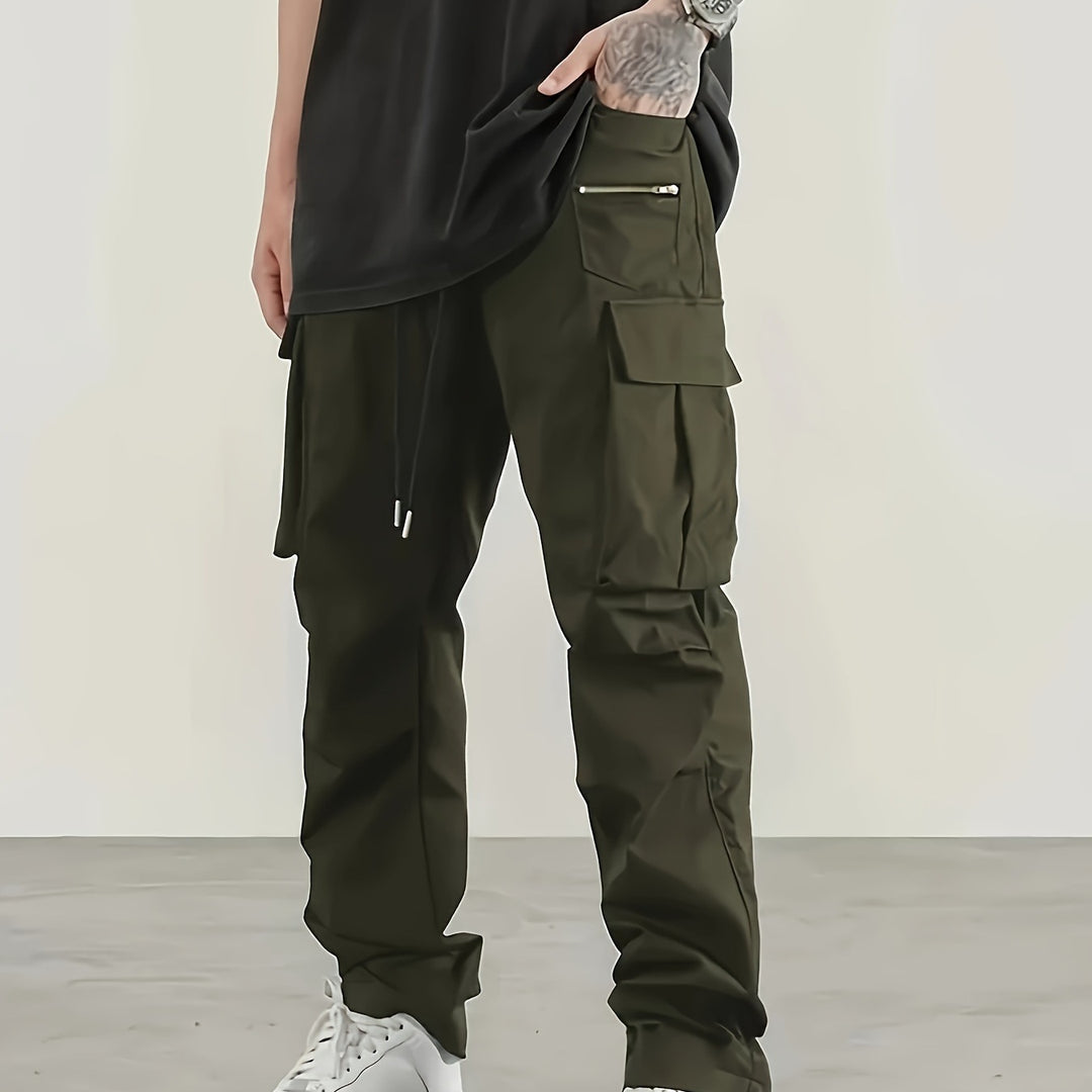 Herren utilitaristische Cargohose mit Reißverschluss‑Tasche, Klappen & Kordelbund Echo Archiv