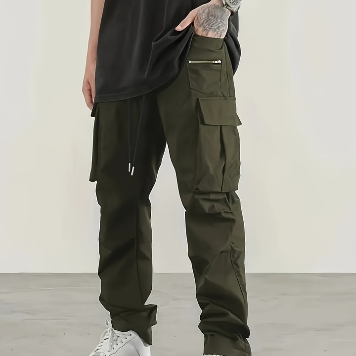 Herren utilitaristische Cargohose mit Reißverschluss‑Tasche, Klappen & Kordelbund Echo Archiv