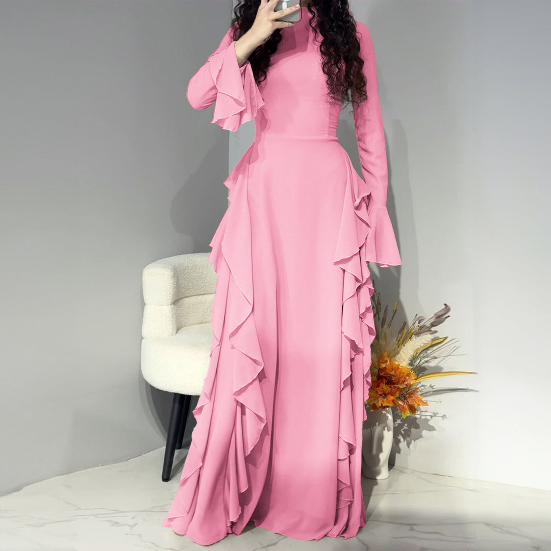 Damen nan Maxikleid mit Volantbesatz, taillierter Empire‑Silhouette und langen Glockenärmeln Echo Archiv