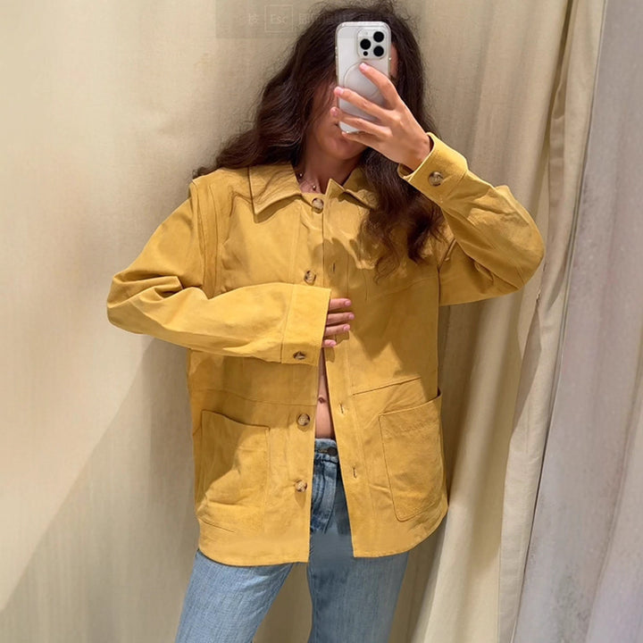 Damen Oversize Baumwoll-Worker-Jacke mit aufgesetzten Taschen Echoarchiv