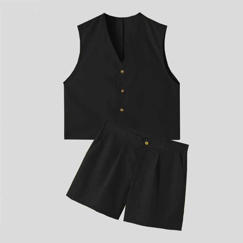Damen nan elegantes maßgeschneidertes Ensemble mit taillierter Weste und hochtaillierten Shorts Echo Archiv