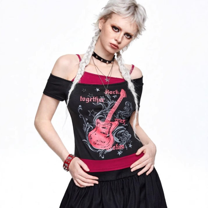 Damen Asymmetrisches Rock-T-Shirt mit grafischem Druck Echo Archiv