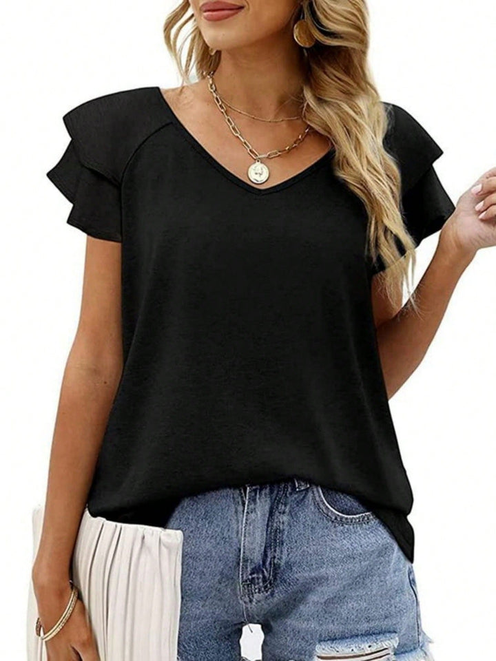 Damen V-Ausschnitt T-Shirt mit Rüschendetails Echo Archiv