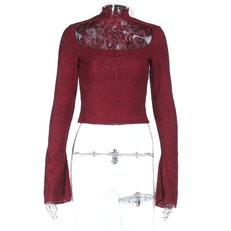 Damen elegantes Langarm-Top mit schickem Stehkragen und floralem Muster Echo Archiv