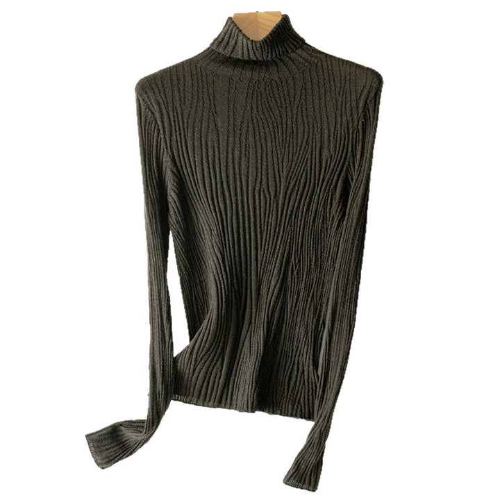 Damen Schlanker Feinstrick-Rollkragenpullover mit wellenförmiger Rippstruktur Echoarchiv