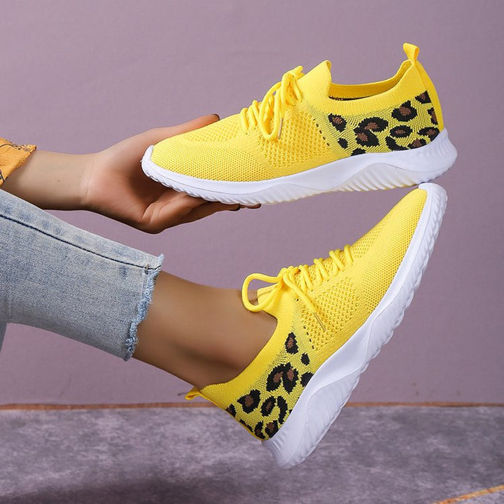 Damen Atmungsaktive Strick-Slipper mit gepolsterter Dämpfungssohle und Leoparden-Schaft – Lioré