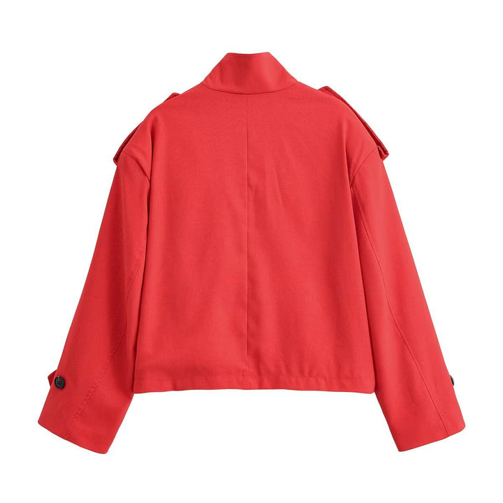 Damen Boxy-Cropped Jacke mit Stehkragen Schulterpatten und Pattentaschen Echo Archiv