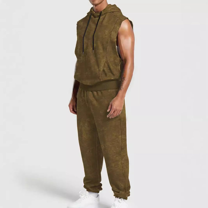 Herren nan ärmelloses Kapuzensweat-Set in Veloursoptik mit elastischer Jogginghose und gerippten Abschlüssen Echo Archiv