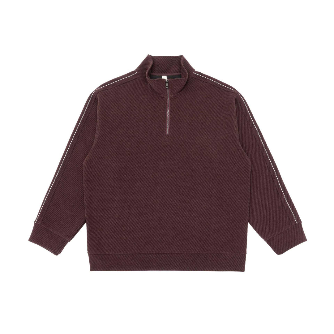 Unisex Halbzip‑Pullover mit Stehkragen und diagonaler Rippenstruktur Echoarchiv